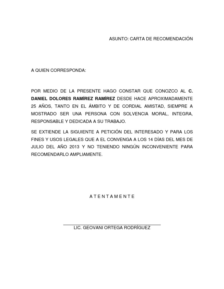Carta de Recomendacion
