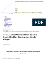 Labour Output of Steel Fixers in Selected Building Construction Sites in Malaysia - Journal of Applied Sciences & Environmental Sustainability