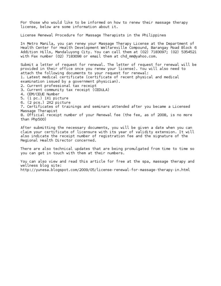 How to Renew Your Massage Therapy License in the Philippines