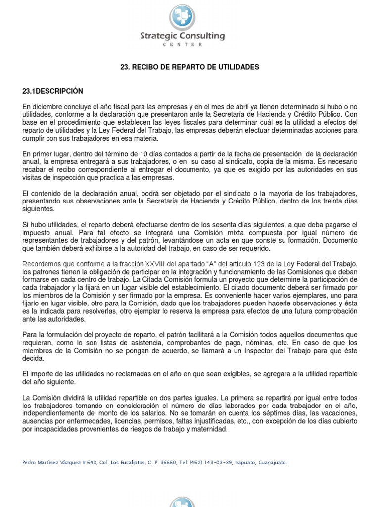 23-Recibo de Reparto de Utilidades | PDF | Salario | Finanzas (general)