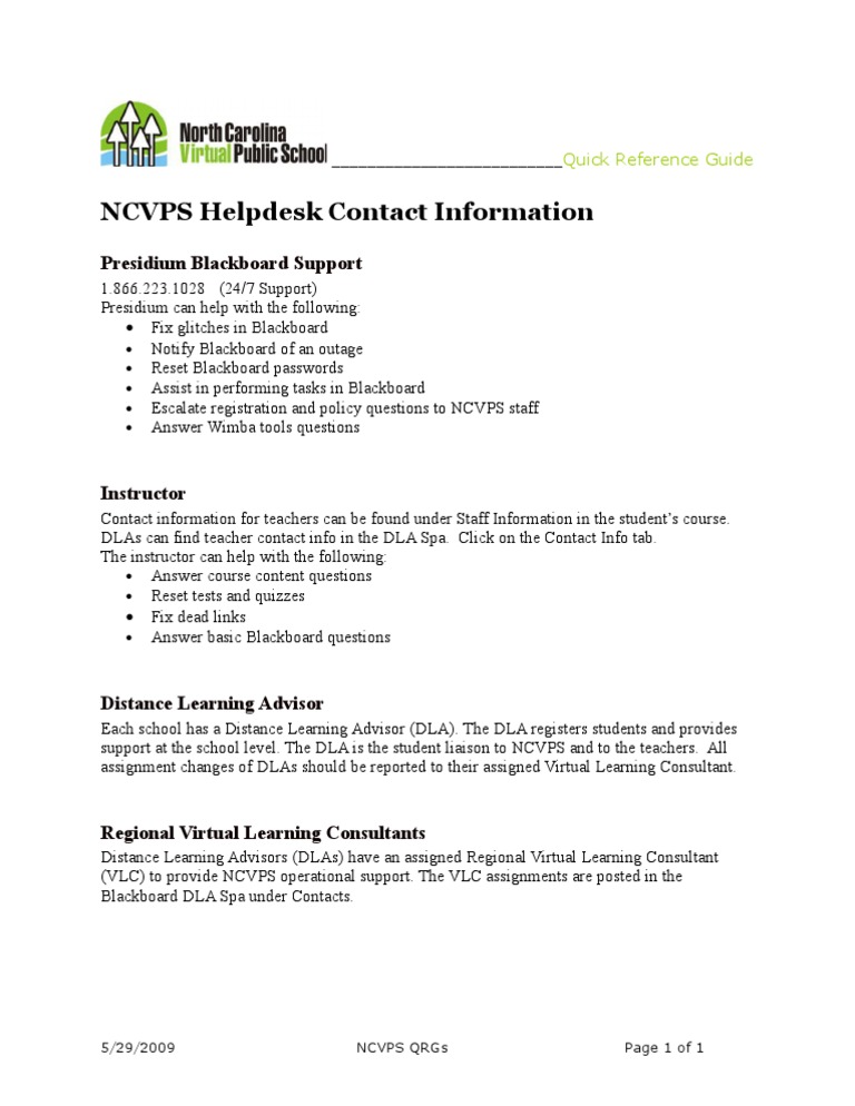 Ncvps Helpdesk Information