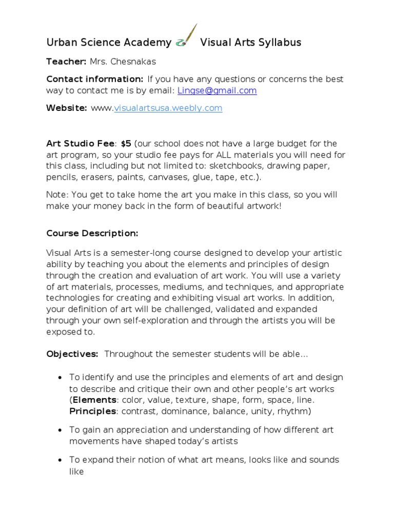 visual arts syllabus 201314 Drawing Paintings