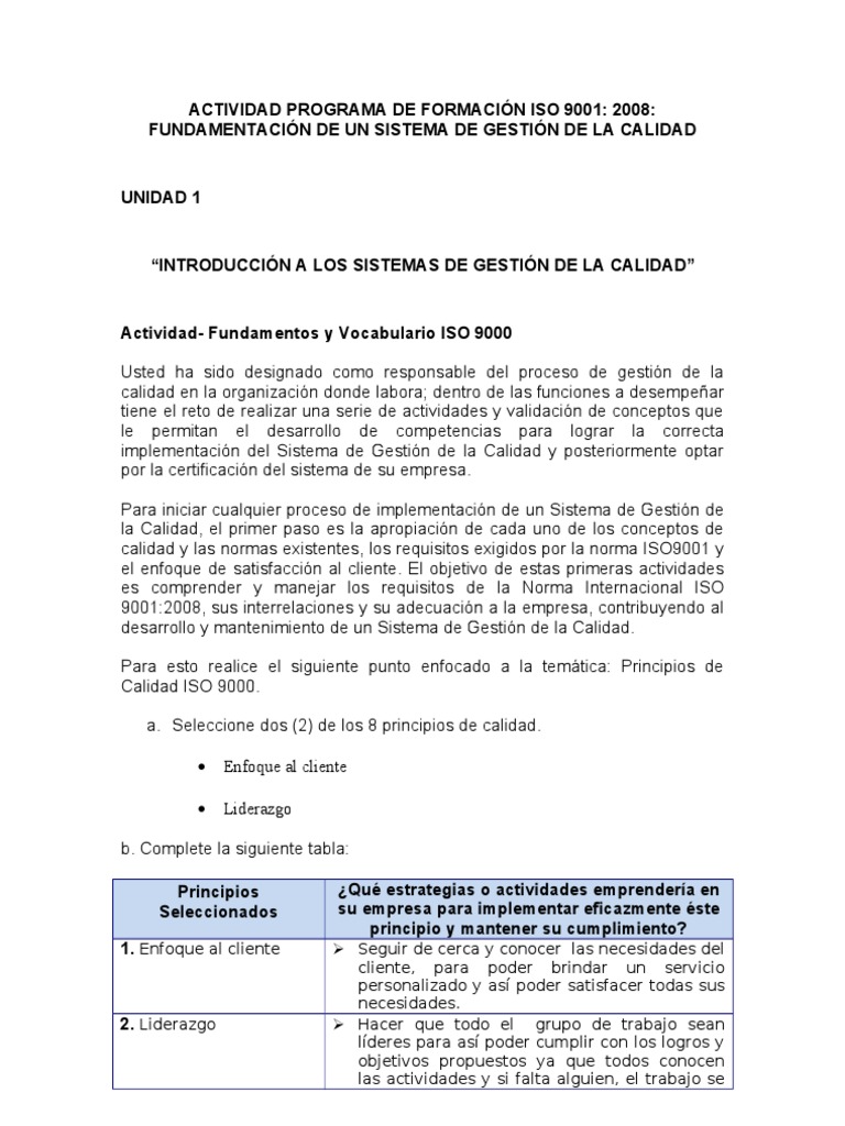 Actividad 1 Programa de Formación Iso 9001 | PDF | Gestión de la ...