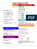 CXC MATHS Formula Sheet