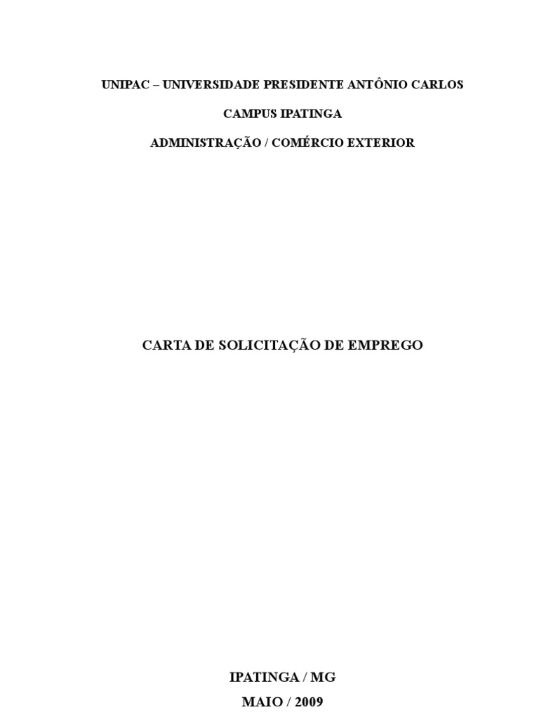 CARTA DE SOLICITAÇÃO DE EMPREGO  Entrevista  Gestão de Recursos Humanos