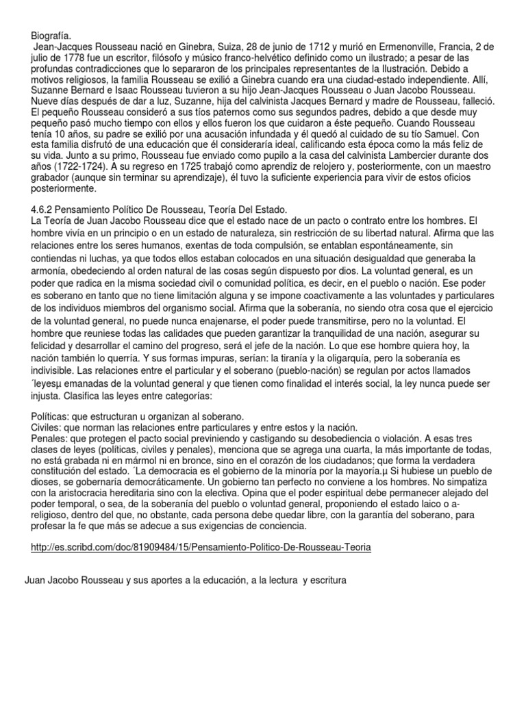 Biografía de Juan Jacobo Rousseau, obras