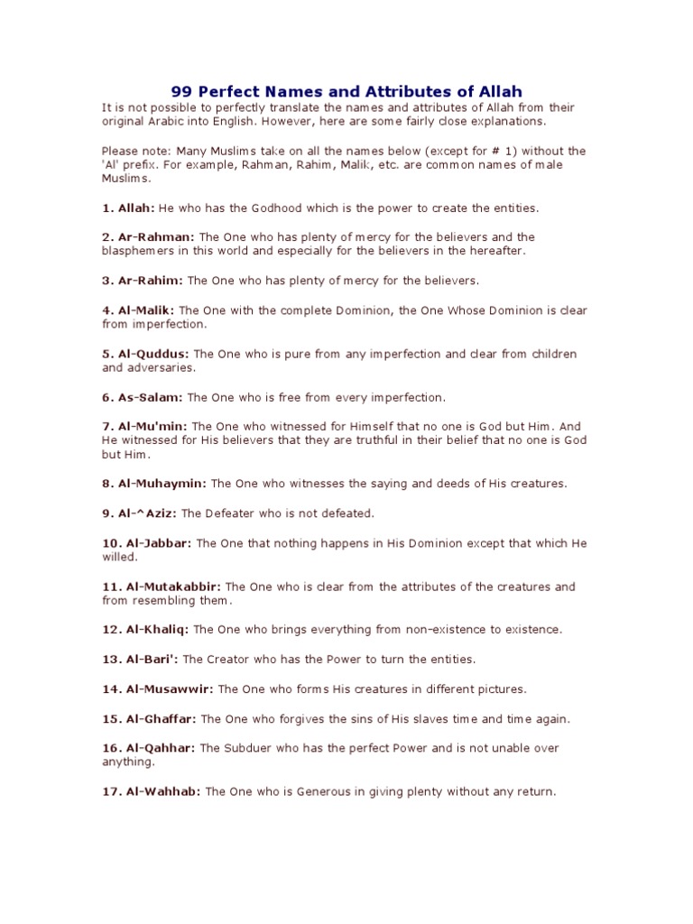 99 Names of Allah and Their Meaning | PDF | Allah | Repentance