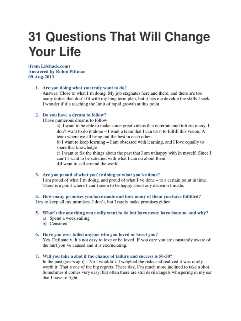 31 Questions RobinPittman 09 Aug 2013 | PDF | Happiness