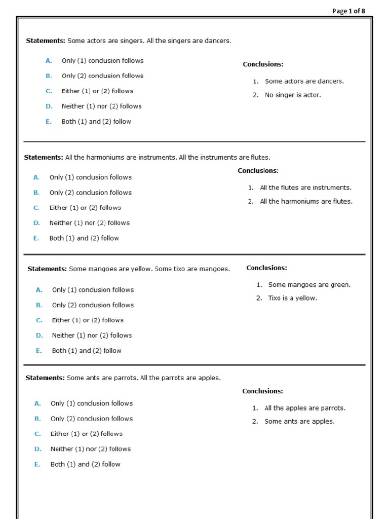 Syllogism Practice Questions PDF | PDF