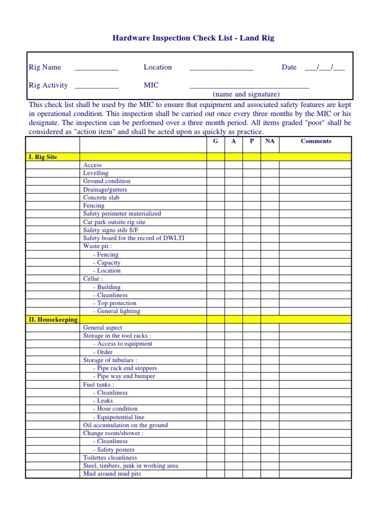 Rig Inspection Checklist : IADC Drilling Rig Safety Inspection ...