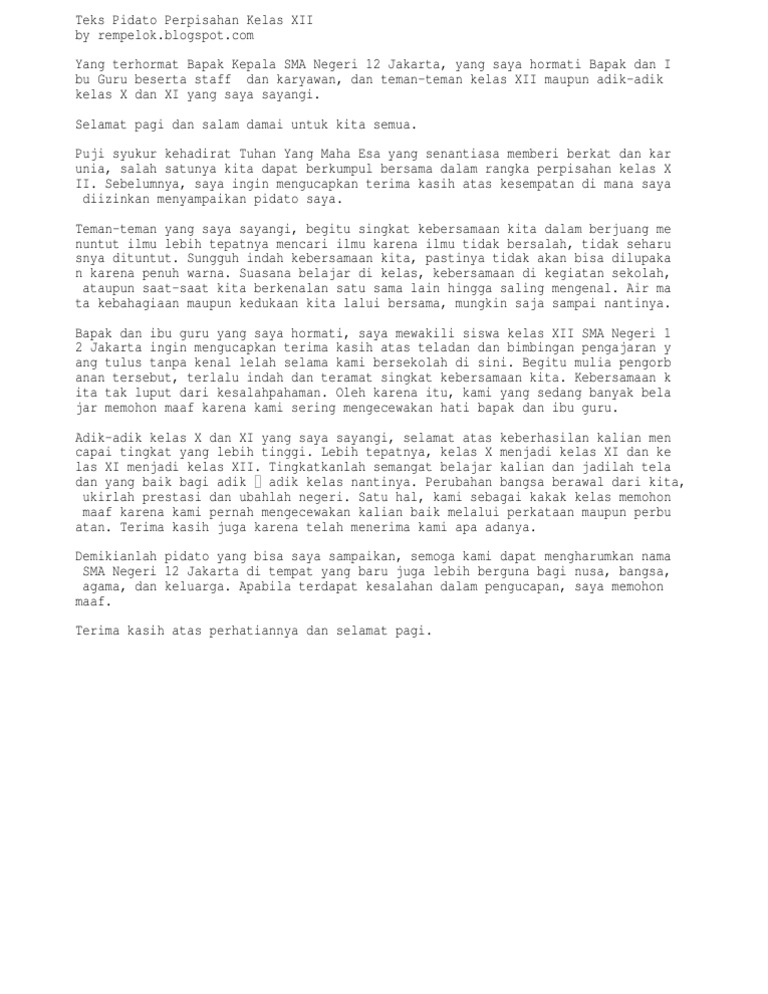 Teks Pidato Perpisahan Kelas Xii