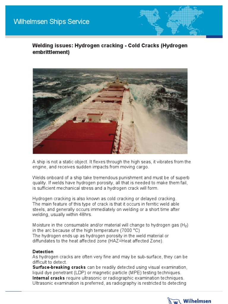 Wilhelmsen Ships Service: Welding Issues: Hydrogen Cracking - Cold ...