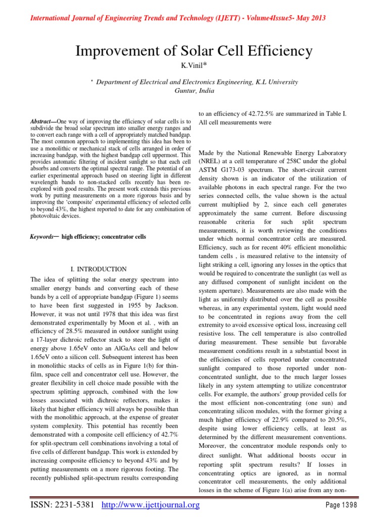 Enhancing Solar Cell Efficiency Techniques | PDF | Solar Cell | Band Gap