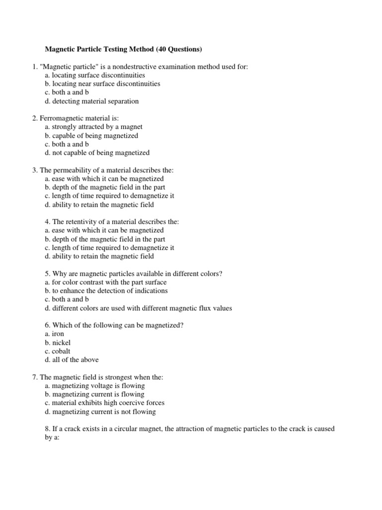 Magnetic Particle Testing Method PDF Magnetic Field Magnetism