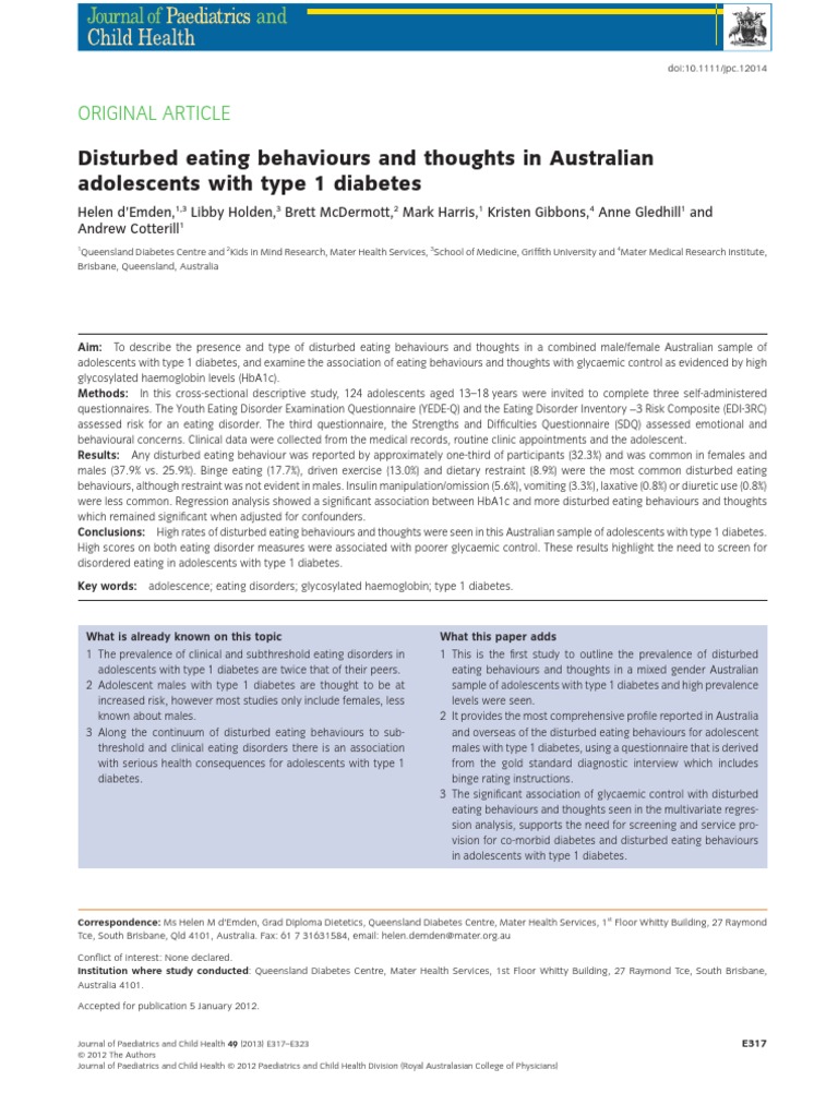 Type1 Diabetes PDF Diabetes Management Eating Disorder