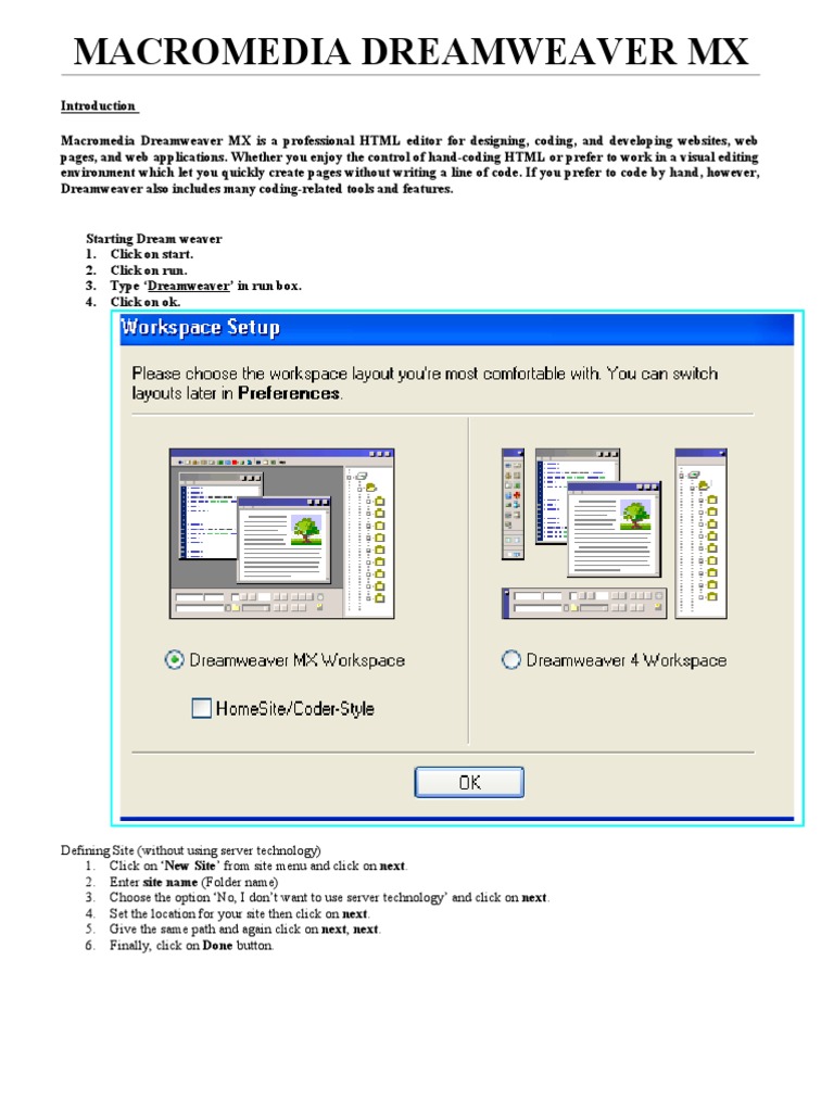 An Introduction to Using Macromedia Dreamweaver MX: Tutorial on Setting ...