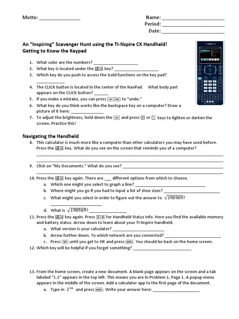 Ti Nspire Cx Scavenger Hunt Puting Software