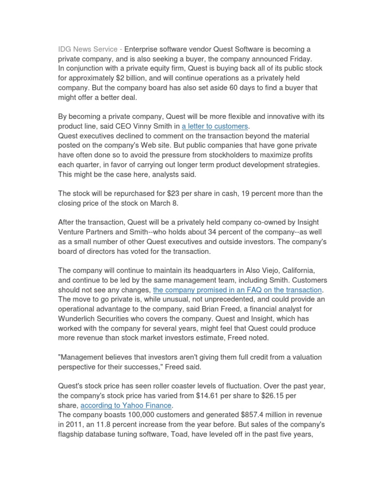 IDG News Service A Letter To Customers PDF Public Company Stocks