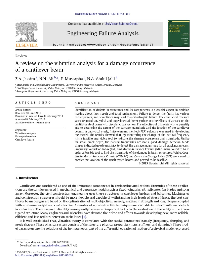 A Review On The Vibration Analysis For A Damage Occurrence | PDF ...
