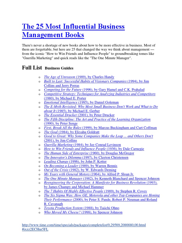 The 25 Most Influential Business Management Books PDF