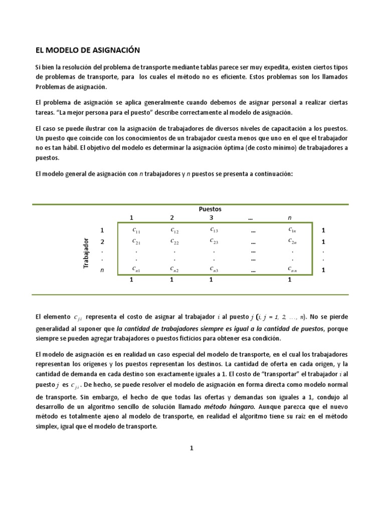 Tema 5 - El Modelo de Asignacion | PDF | Transporte | Matriz (Matemáticas)