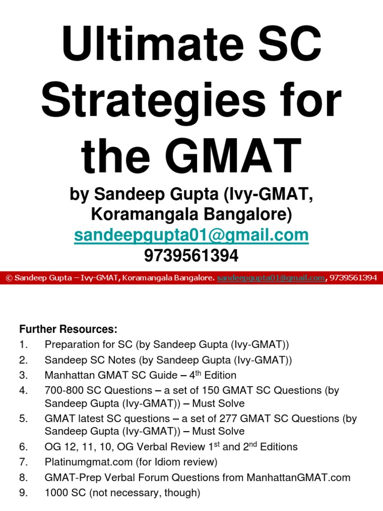 Sc Ppt The Best Resource For Gmat Sc From Ivy Gmat Sandeep Gupta Pdf Grammatical Number Pronoun