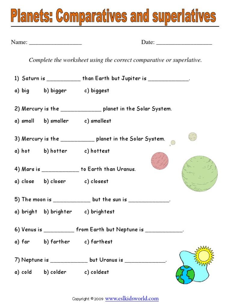 Comparatives and Superlatives 2 Worksheet