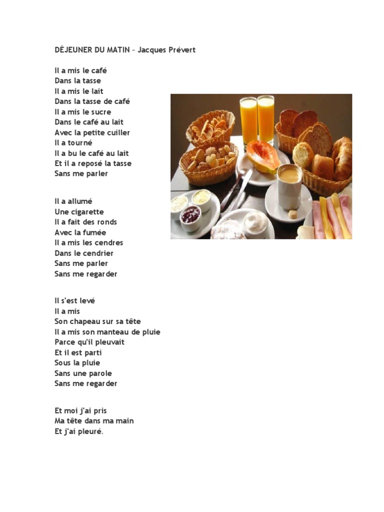 Dejeuner Du Matin Prevert Texte Français - DÉJEUNER DU MATIN PDF | PDF