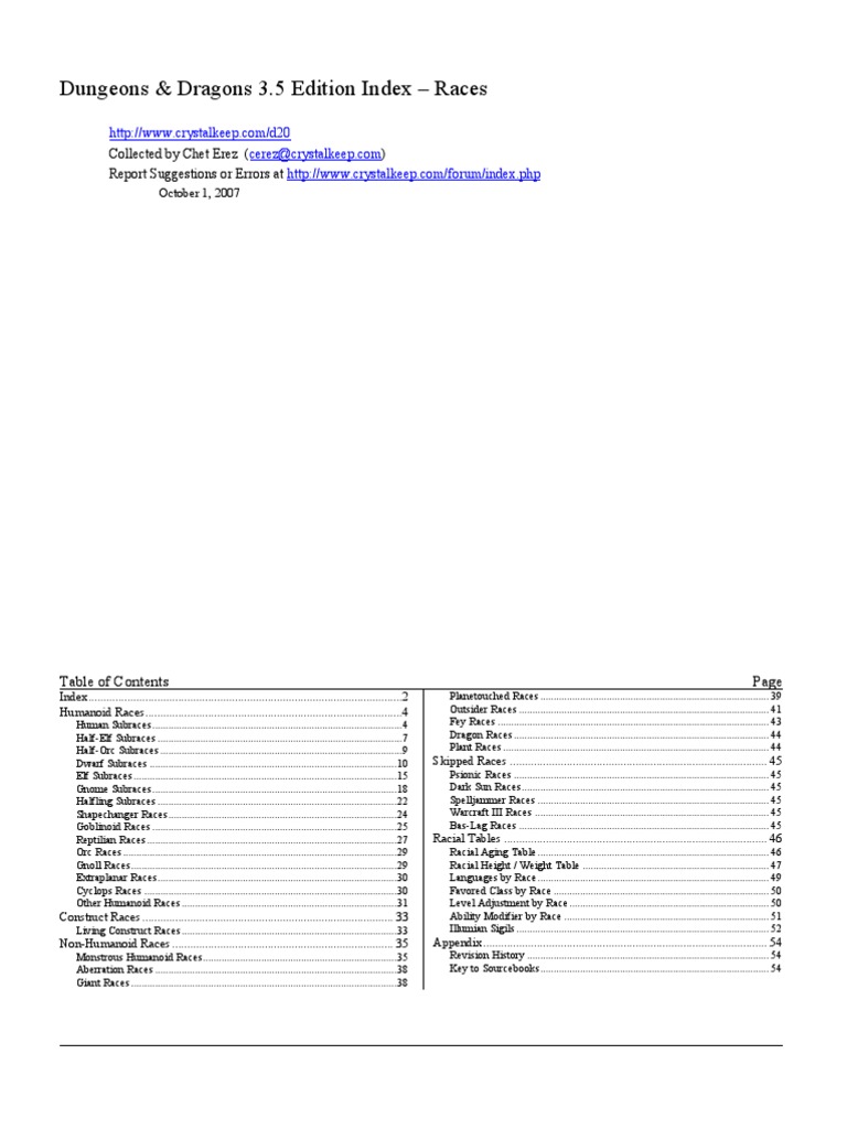 (Book) (D&D) (3.5) Race Compendium - DnD3.5Index-Races | PDF | Home ...