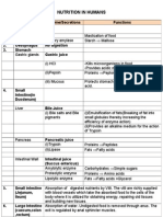 Digestion Table