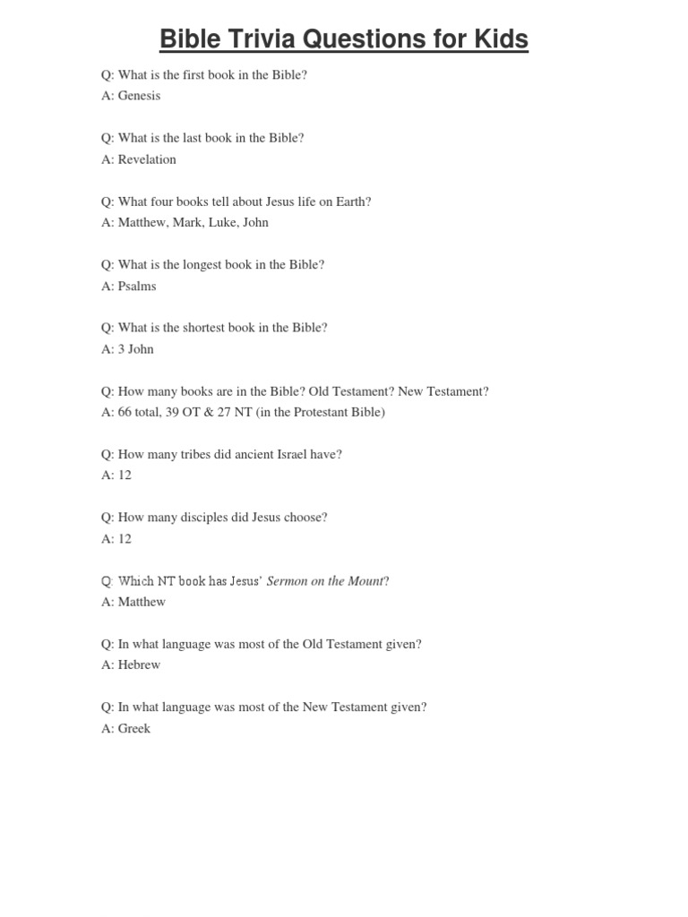 Bible Trivia Questions - Bible Challenges For Kids | PDF | Bible 