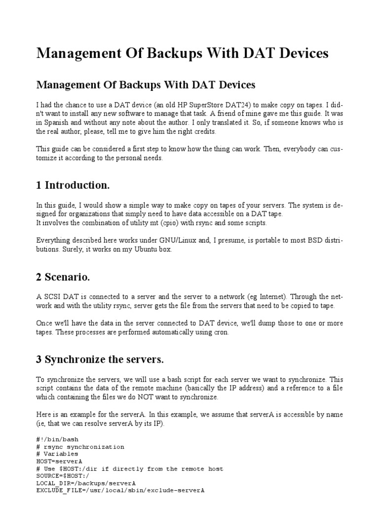 DAT Device Backup Management Guide | PDF | Backup | Secure Shell
