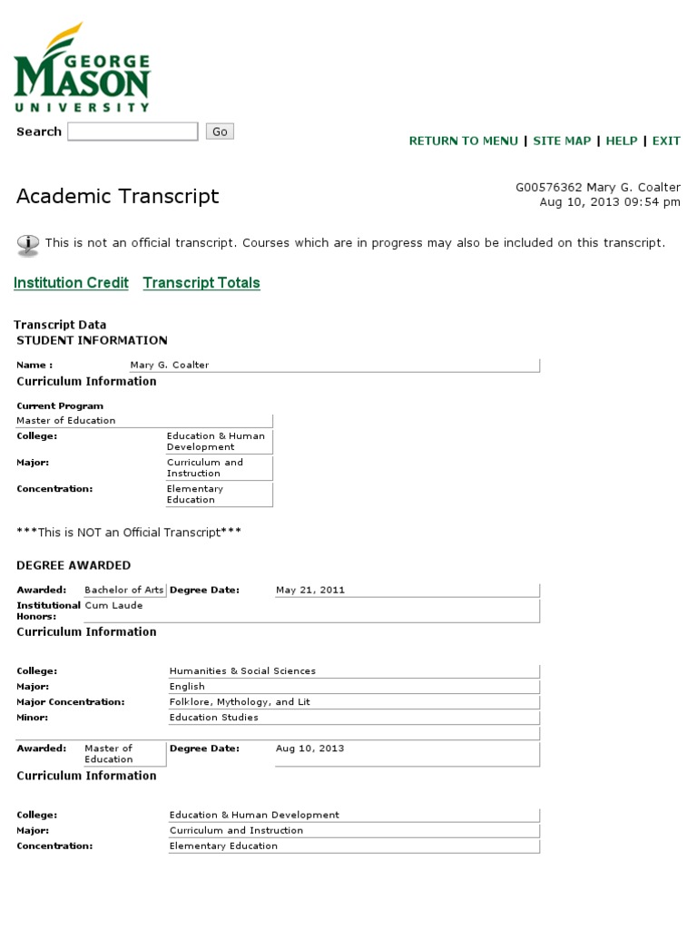 Unofficial Transcript Overview | PDF