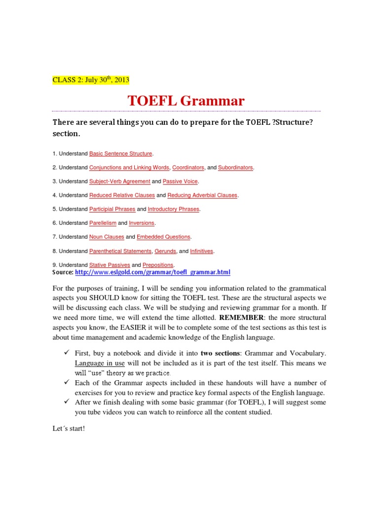 Grammar For Toefl Pdf Perfect Grammar Clause