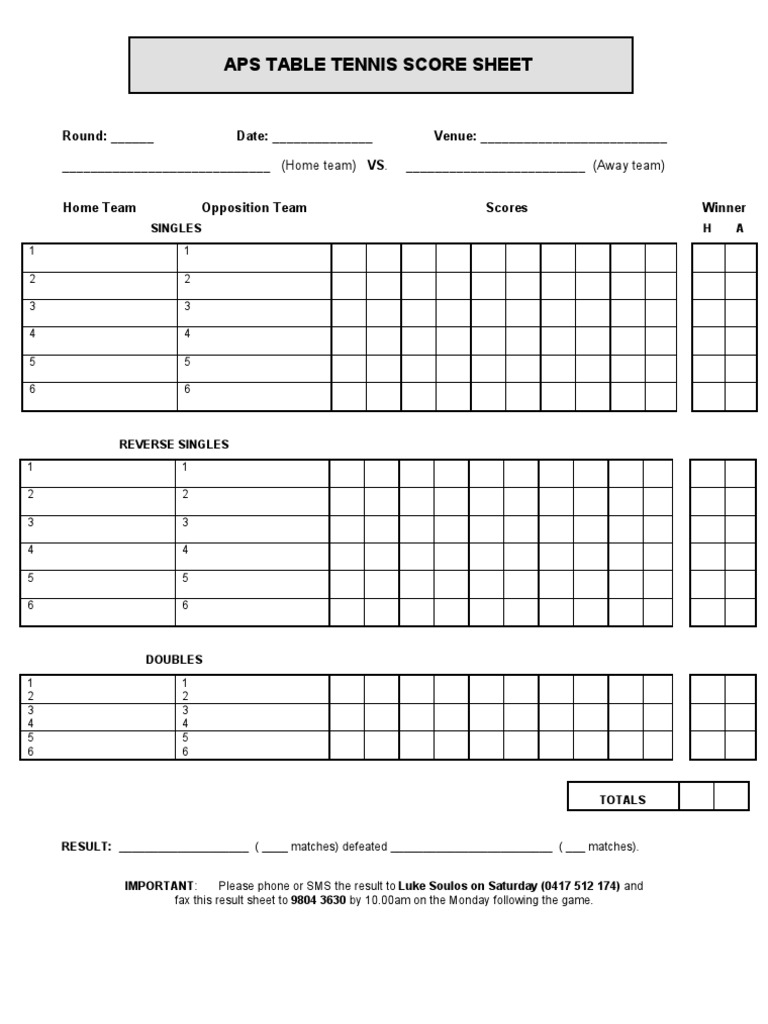 APS Table Tennis Score Sheet PDF
