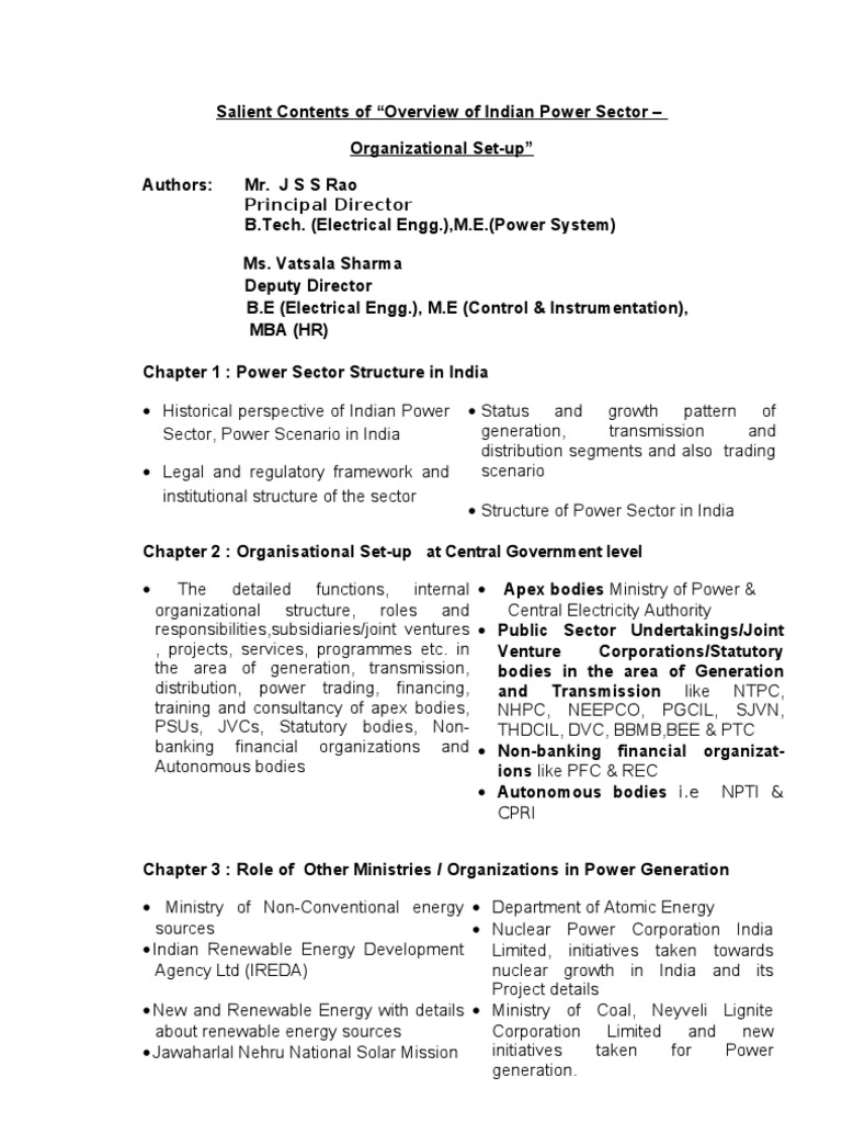 Overview of India's Power Sector Structure | PDF | Electrical Grid ...
