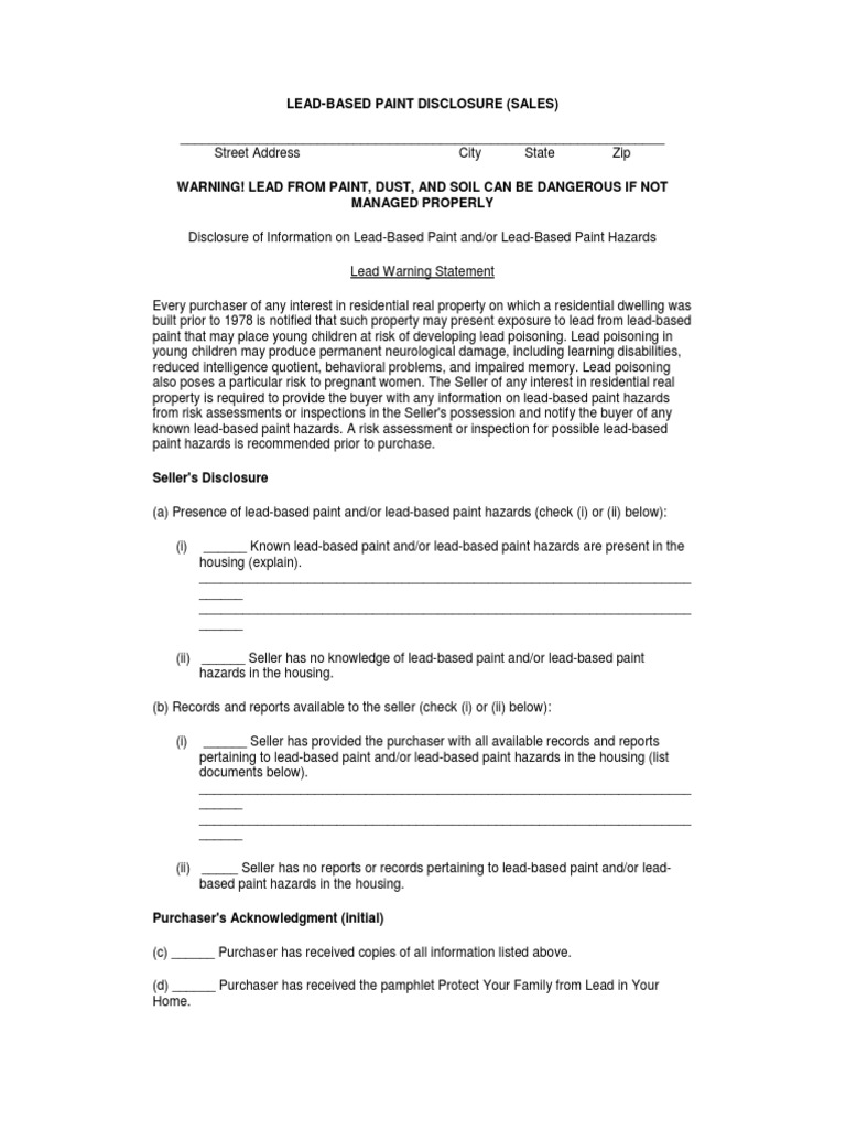LeadBased Paint Disclosure Statement _Sales Lead Fetus