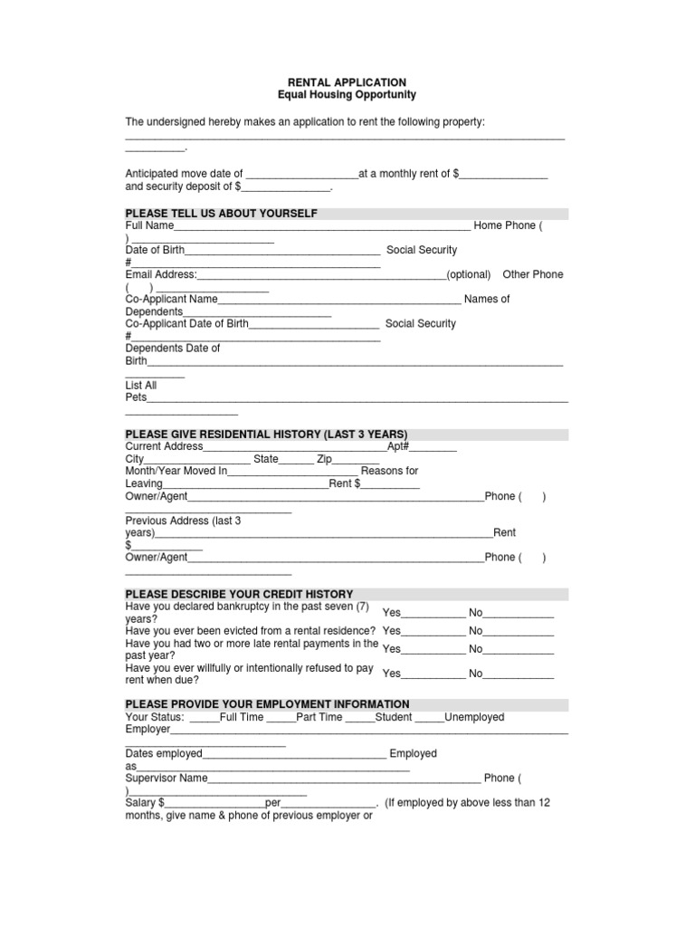 Rental Application Form Template | PDF | Renting | Lease