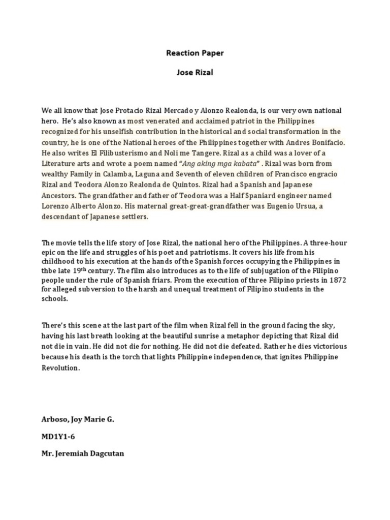 Reaction paper rizal s poems essay picture