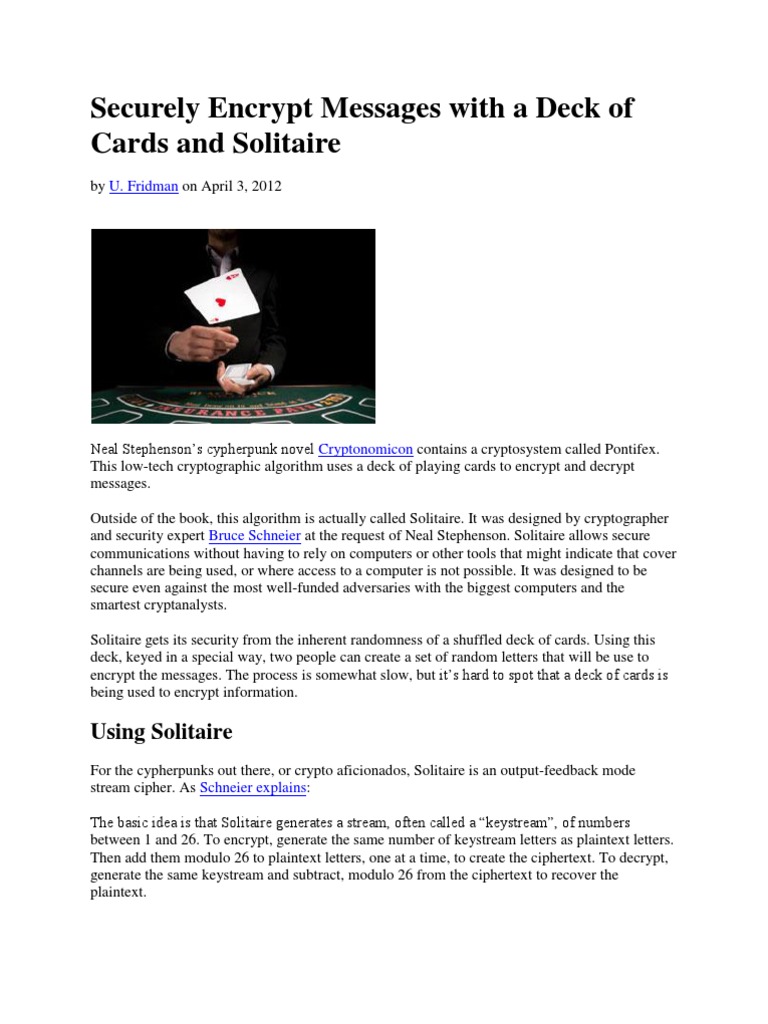 Securely Encrypt Messages With A Deck of Cards and Solitaire | Download ...
