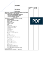 Detailed Format of Cost Sheet