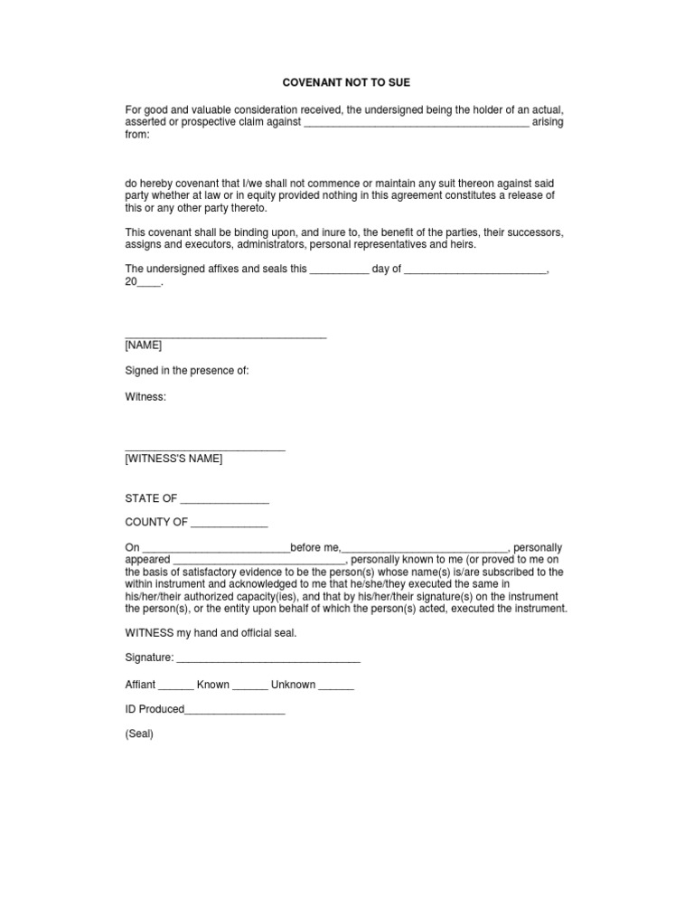 Image 6 for Covenant Not To Sue Template