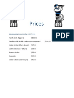 Prices: Membership Price List For 2013/2014
