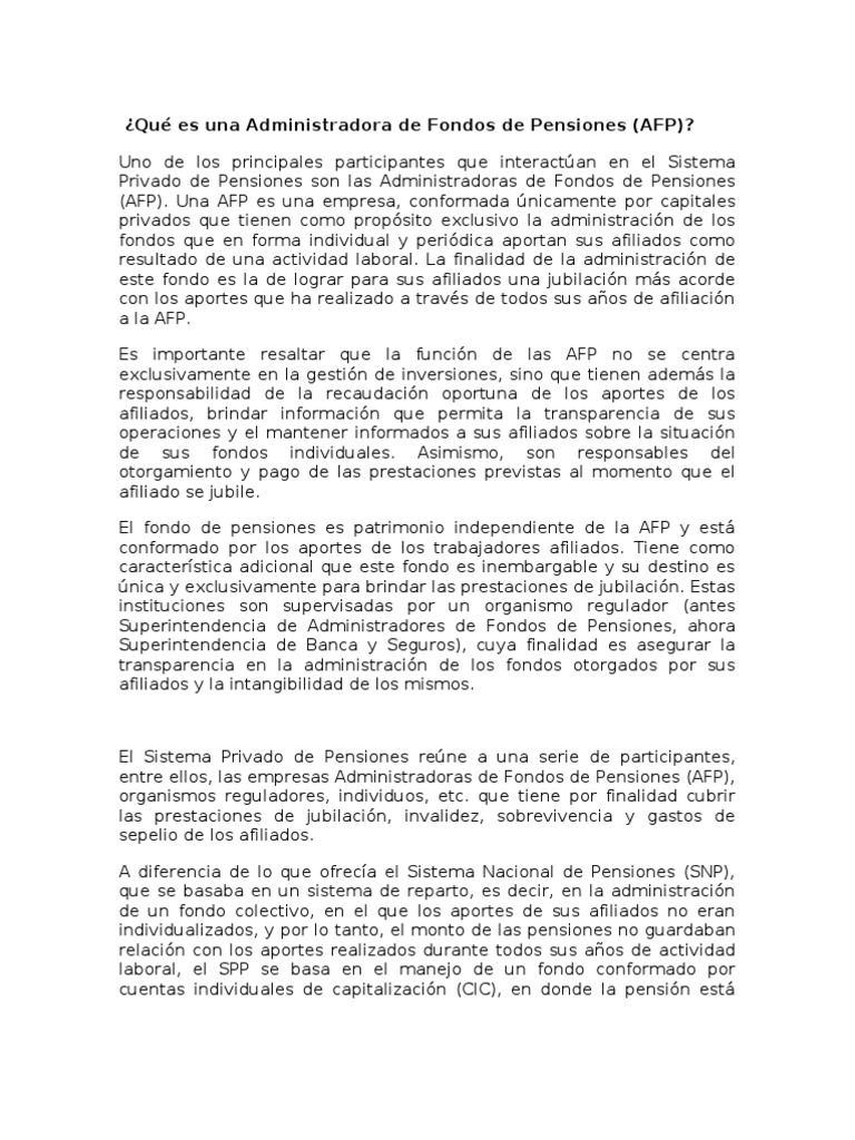 Administradoras de Fondos de Pensiones (AFP) | PDF | Pensión | Fondo de ...