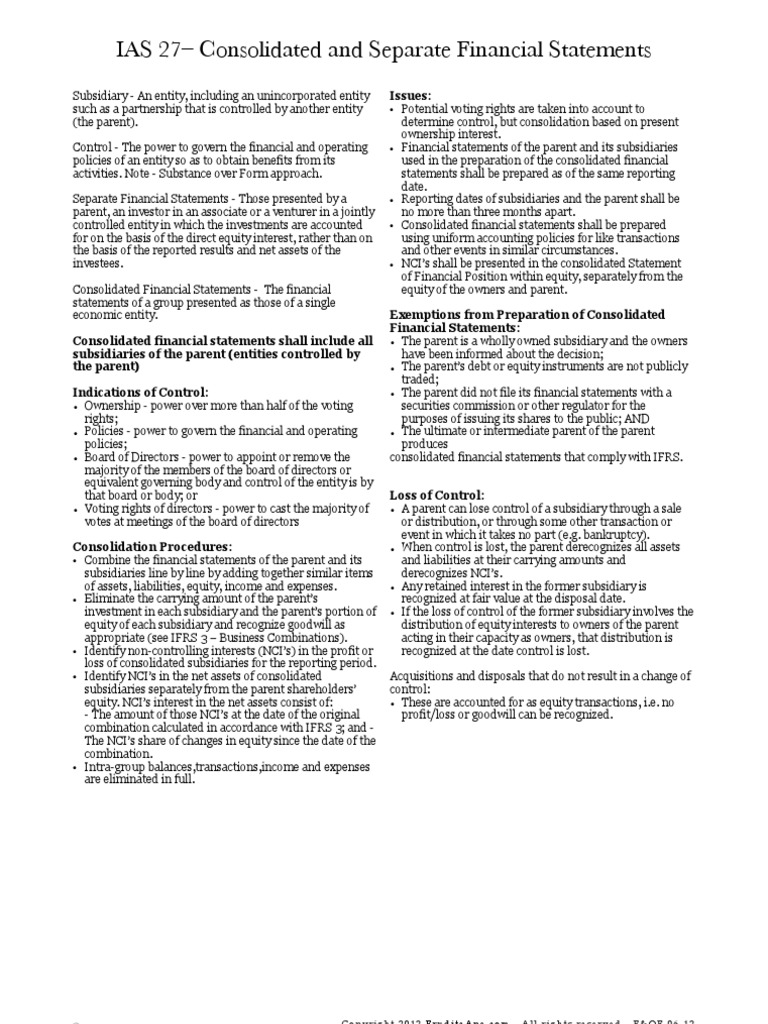 IAS 27 Consolidated and Separate Financial Statements | PDF | Financial ...