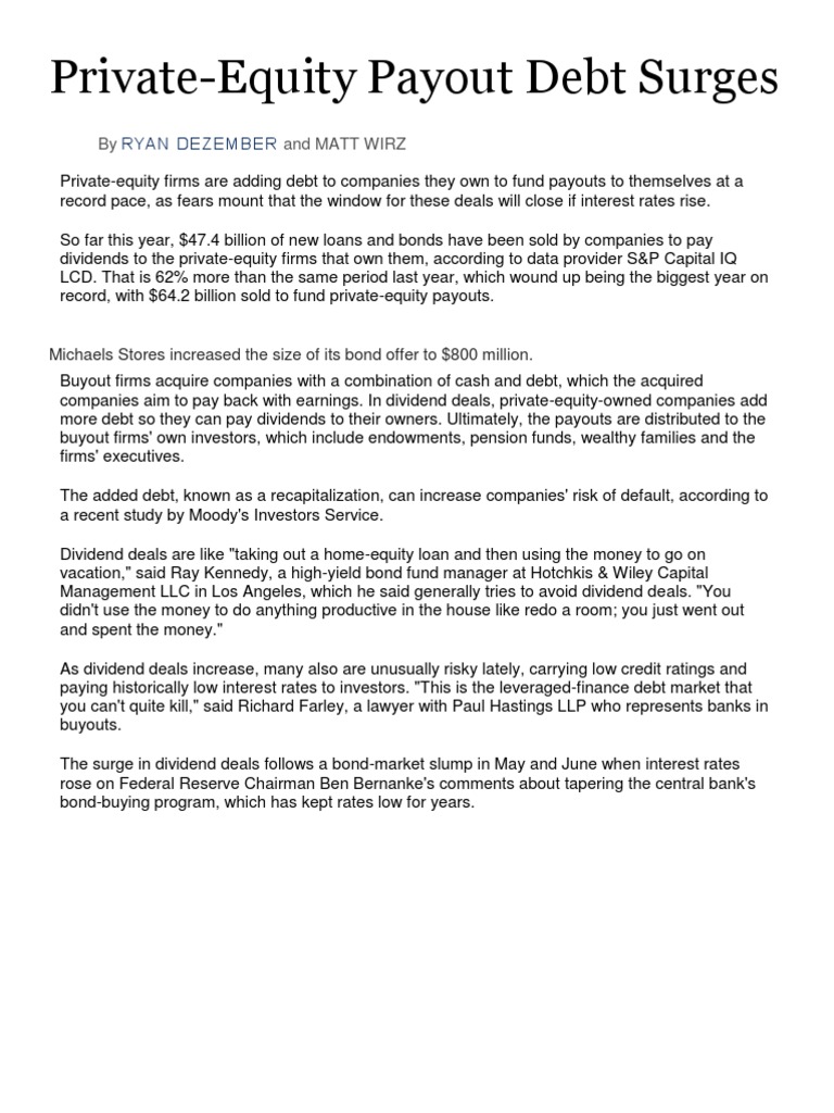 Private Equity Debt for Payouts Soars | PDF