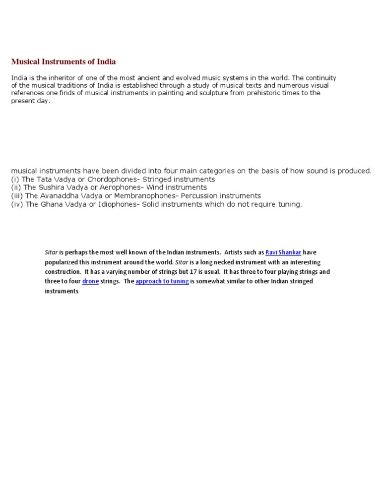 Indian Musical Instruments Guide | PDF | Art