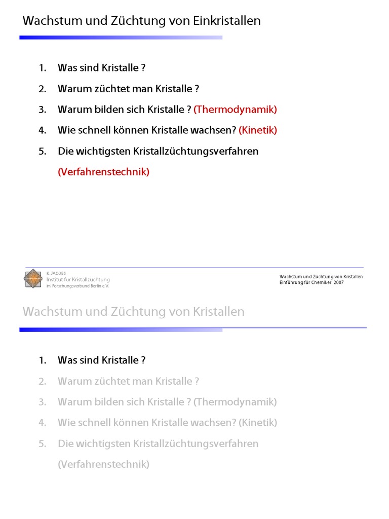 Wachstum Und Zuchtung Von Einkristallen