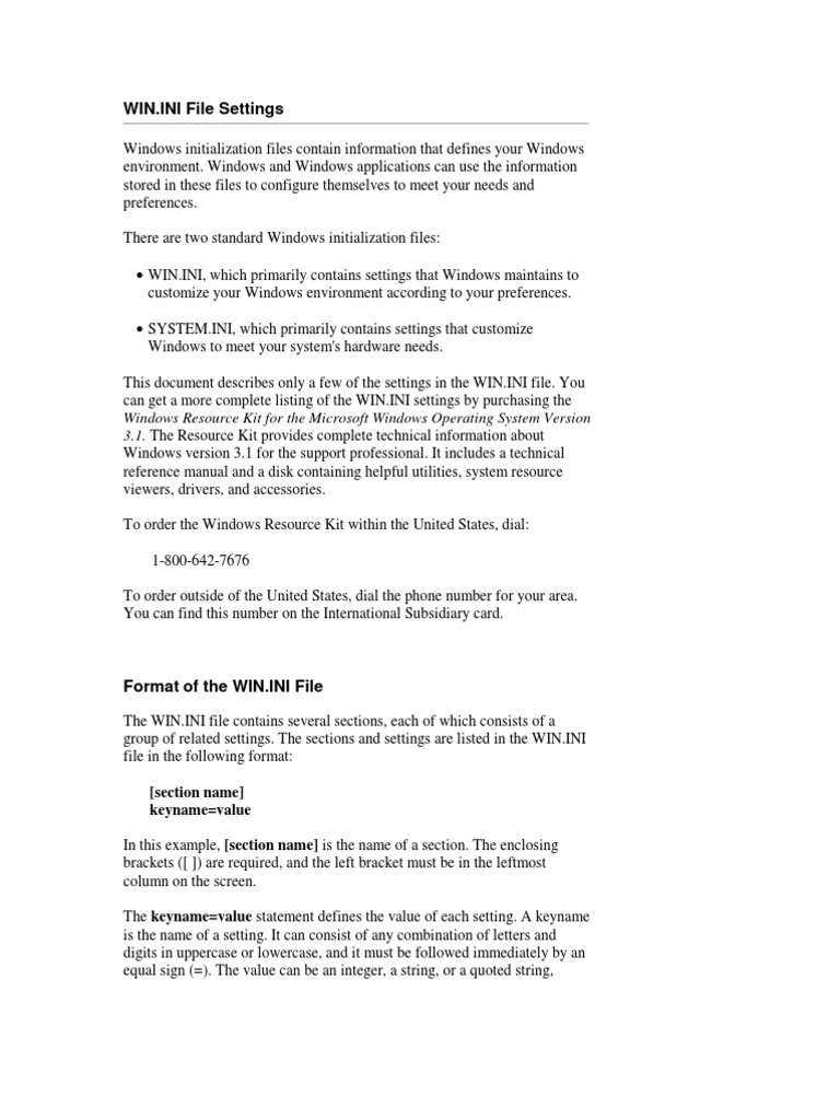 WIN - INI File Settings | PDF | Double Click | Microsoft Windows