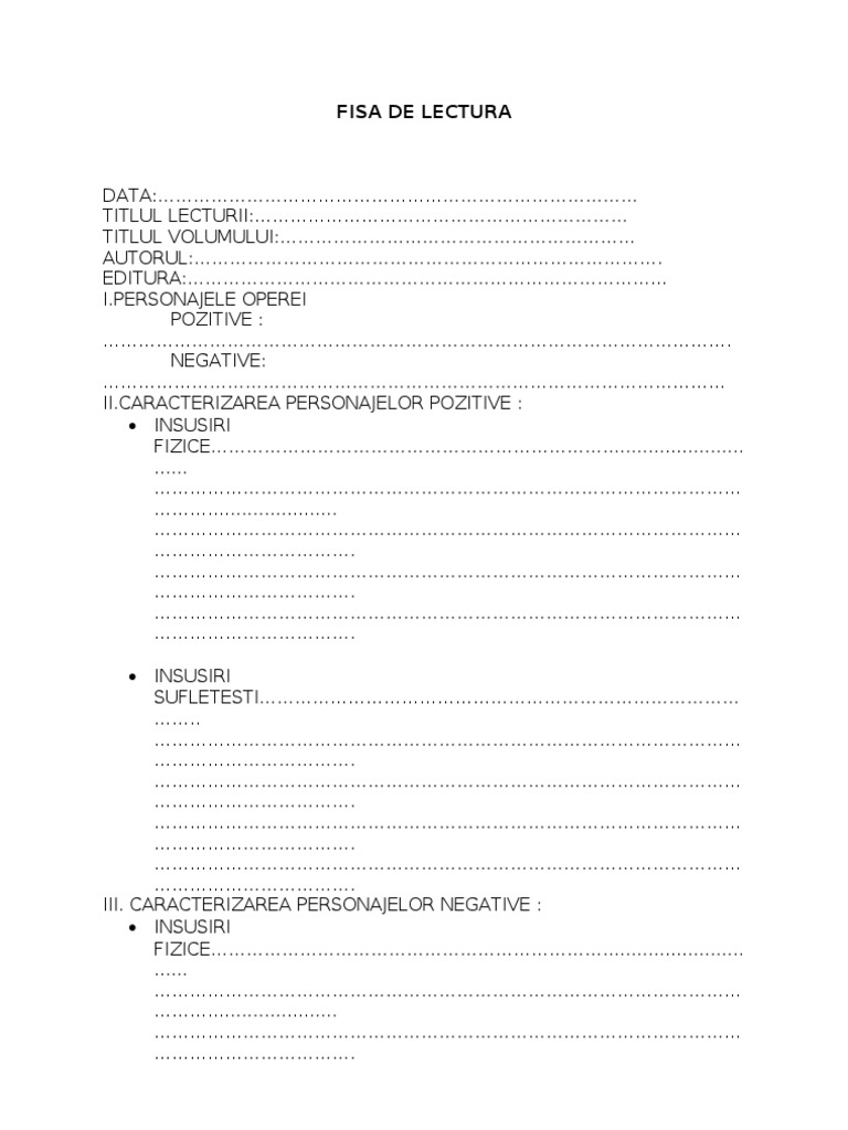 Model Fisa De Lectura Clasa A 2 A Fisa de Lectura | PDF